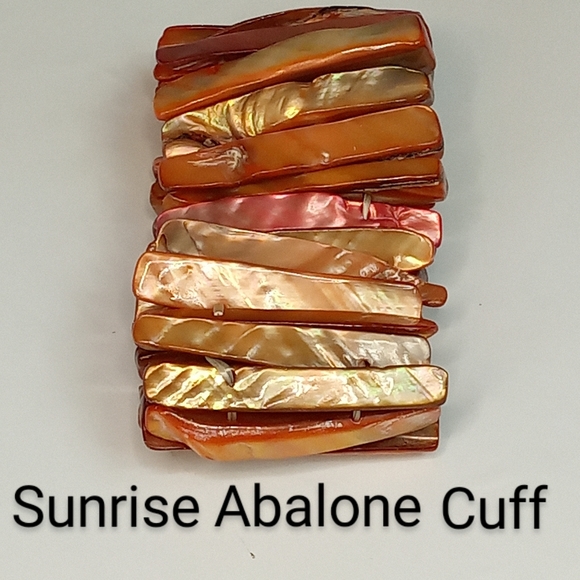 Abalone Stretch Cuff Bracelet Sunrise Rose Natural - Picture 10 of 10